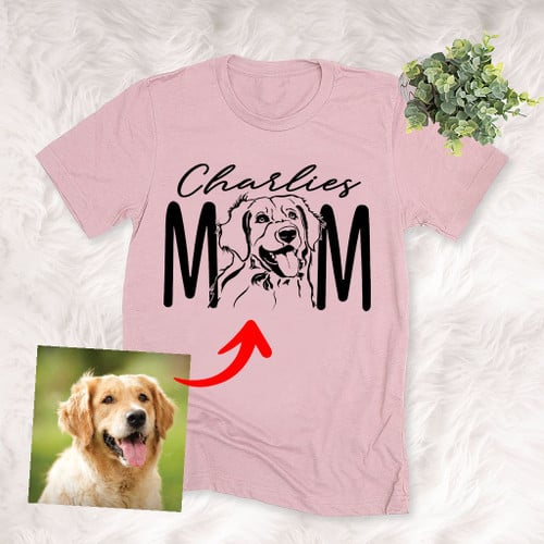Dog Mom Pet Portrait Customized Adult T-shirt Pet Memorial Gift For Dog Moms, Dog Mama, Birthday Gift For Girlfriend