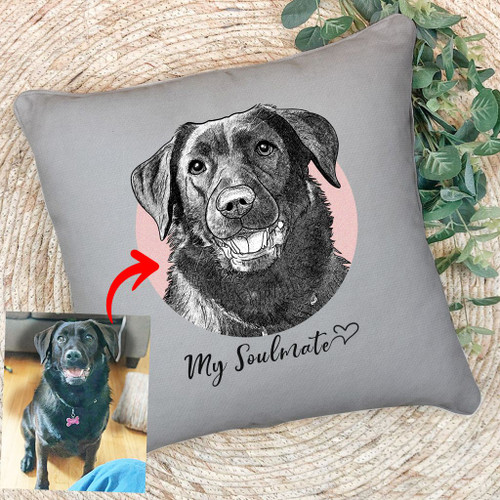 Personalized Pet Pencil Sketch Pillow - My Soulmate Dog Pillow Case For Pet Lovers