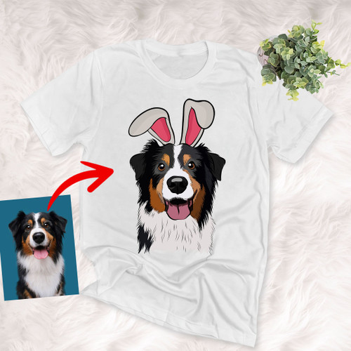 Easter Dog Custom Pet Portrait Colorful Painting Unisex T-shirt Easter Day Gift, Gift for Dog Lovers