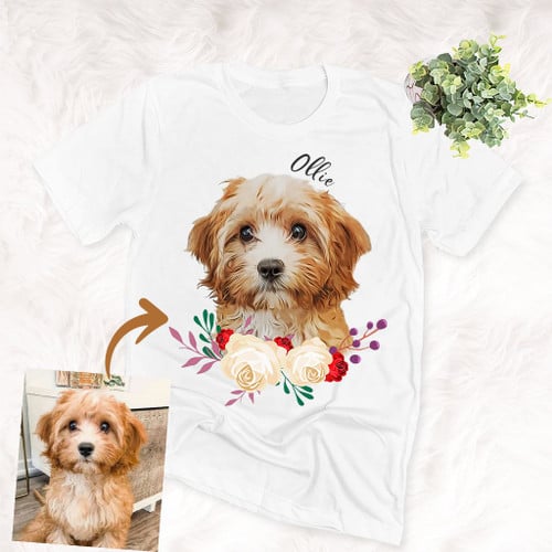 Personalized Water Color Pet Portrait T-shirt Adults Special Gift For Dog Lovers, Pet Owners