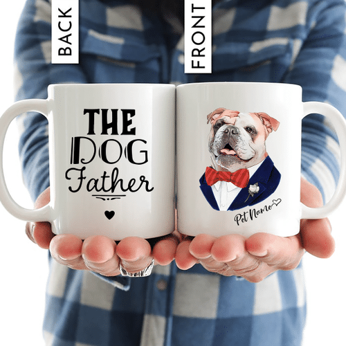 The Dog Father Colorful Painting Pet Portrait In Vest Personalized Mug Gift For Fur Dad, Dog Lover
