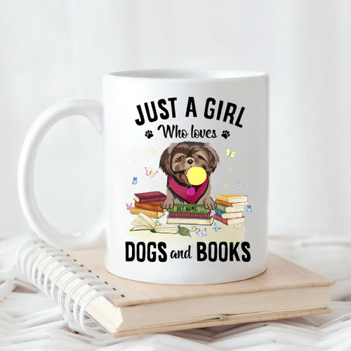 Just A Girl Who Loves Dog & Book Personalized Coffee Mug Gift For Fur Mom, Dog Lovers