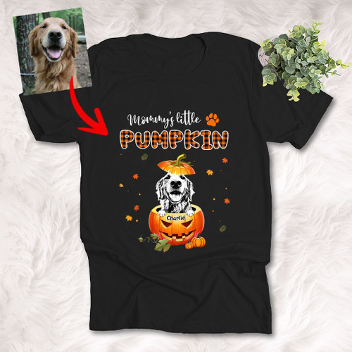 Dog Mom Of The Little Pumpkin Customized Portrait Pet Sketch T-Shirt Gift For Dog Lover, Halloween, First Day Of Fall