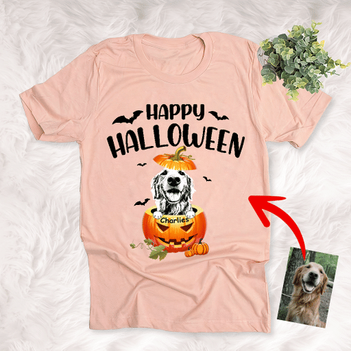 Customized Dog With Pumpkin Halloween T-Shirt Dog Lover Gift