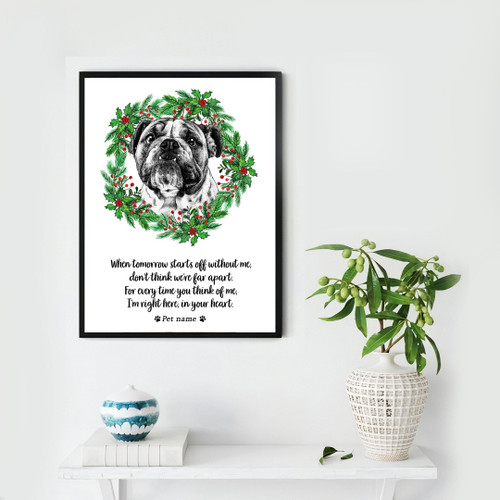 Custom Pet Memorial Hand Drawn Portrait Christmas Holly Wreath Poster Poster Gift For Pet Owners, Dog Lovers