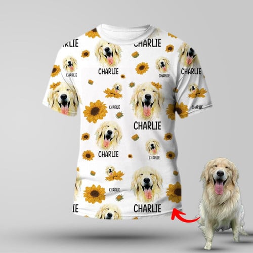 Personalized Full Printing Sunflower Custom Dog Portrait T-Shirt