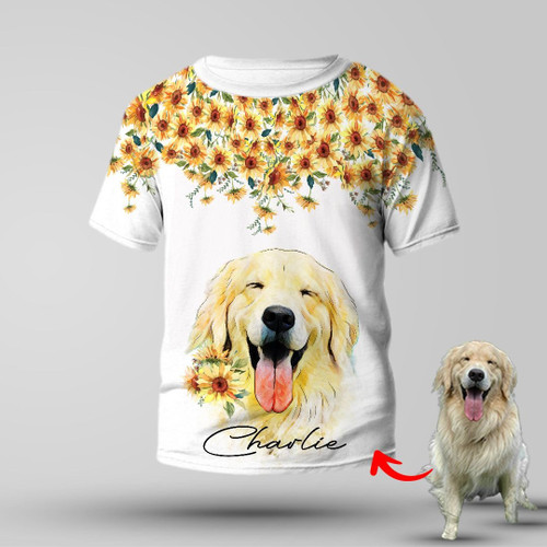Personalized Full Printing Sun Flower Dog Colorful Portrait T-Shirt