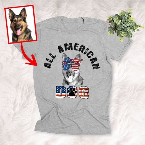 All American Dog Colorful Portrait Custom T-Shirt, 4th of July shirt, DogLovers Gifts