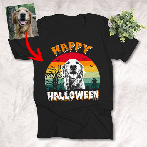 Happy Halloween Customized Sketch Portrait T-shirt For Dog Mom Dog Dad