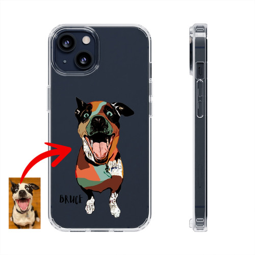 Dog Modern Art Clear Phone Case, Pet Colorful Portrait Clear Phone Case