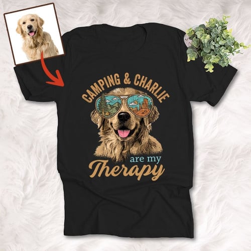 Camping And Dog Are My Therapy Custom Unisex T-shirt