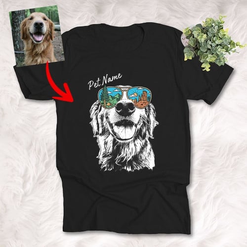 Camping Glasses Customized Dog Photo Portrait T-shirt