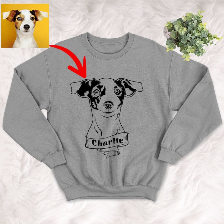 Personalized Dog Portrait Men & Women Sweatshirt for Dog Lovers, Gift for Dog Lover