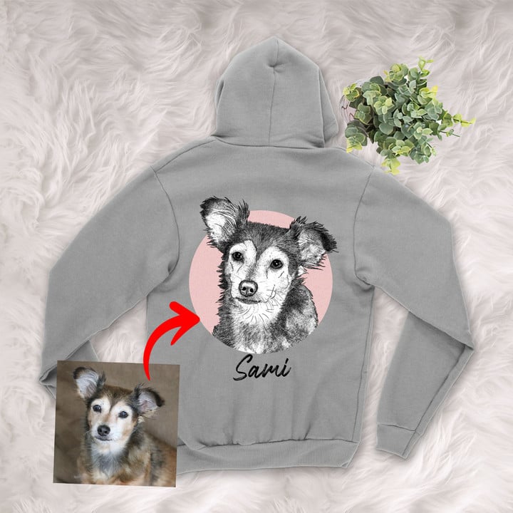 Personalized Pet Portrait Sketch Hand Drawing Men & Women Zip Hoodie for Dog Lovers, Gift for Dog Lover
