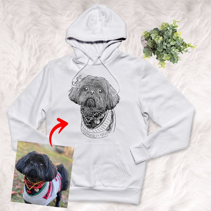 Personalized Pet Photo Portrait Sketch Hand Drawing Men & Women Hoodie for Dog Lovers, Gift for Dog Lover