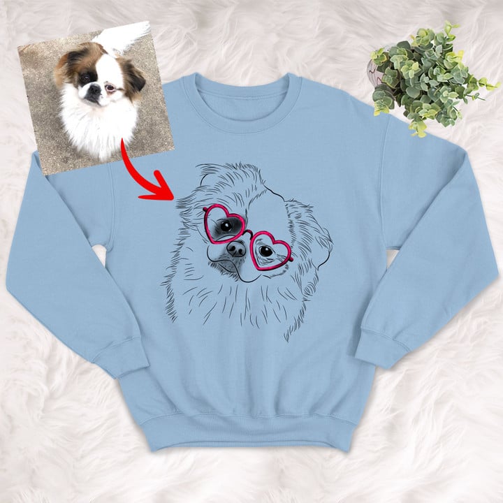 Personalized Pet Portrait Custom Unisex Sweater Shirt Hand Drawing Gift For Dog Moms, Dog Dads On Birthday, Anniversary Gift For Her