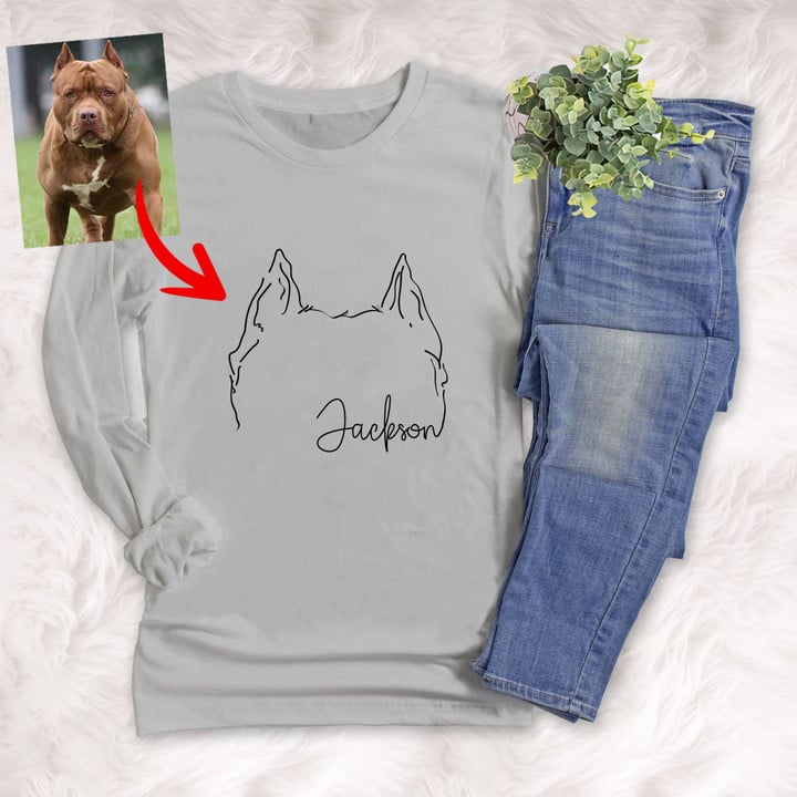 Personalized Dog Ears Outline Hand Drawing Women Long Sleeves for Dog Lover, Dog Mom, Gift for Dog Lover