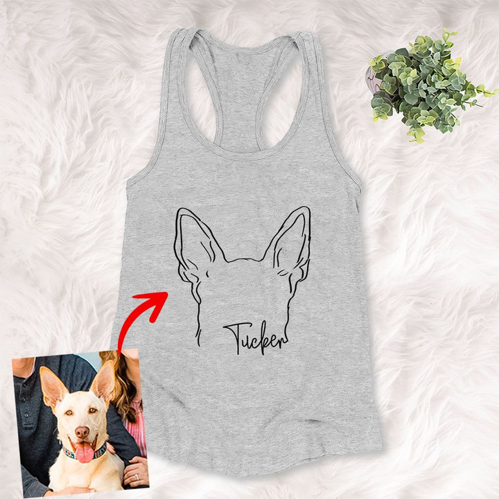 Personalized Dog Ears Outline Hand Drawing Women Tank Top for Dog Lover, Dog Mom, Gift for Dog Lover