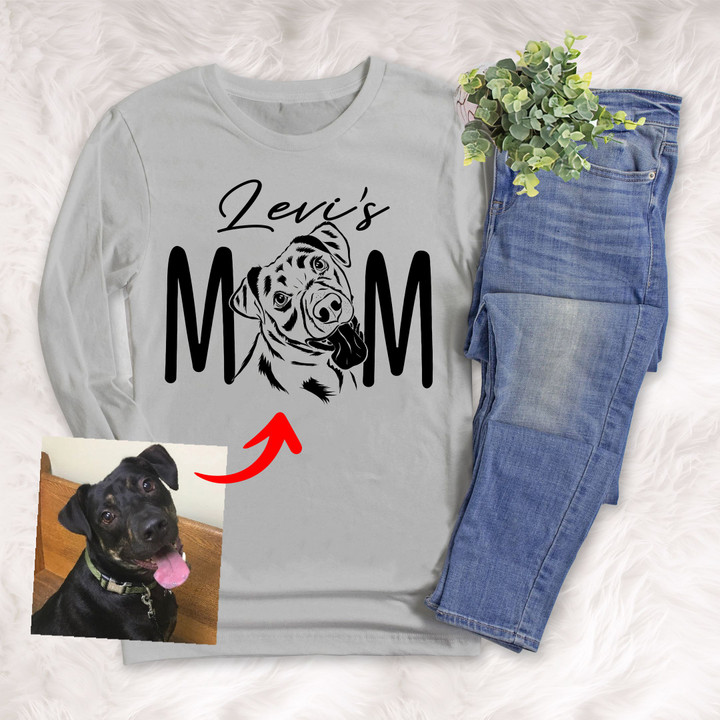 Dog Mom Pet Portrait Customized Adult Long sleeve shirt Pet Memorial Gift For Dog Moms, Dog Mama, Birthday Gift For Girlfriend