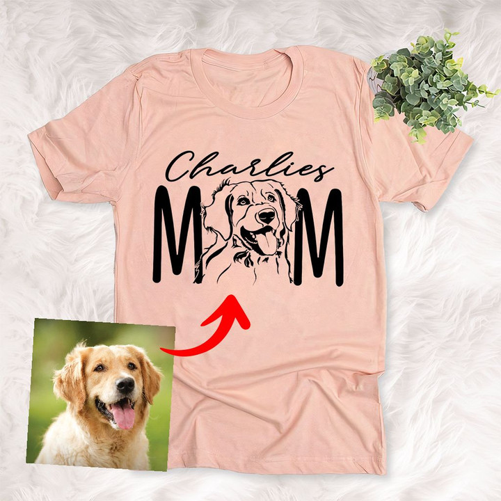 Dog Mom Pet Portrait Customized Adult T-shirt Pet Memorial Gift For Dog Moms, Dog Mama, Birthday Gift For Girlfriend