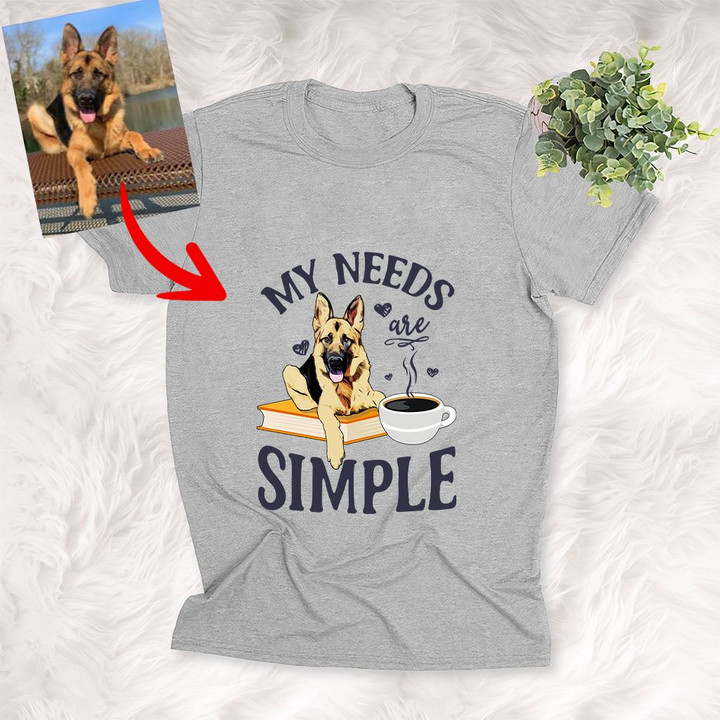 Customized Pet Portrait T-shirt - My Need Are Simple Coffee And Books Unisex Adult T-shirt For Pet Owners