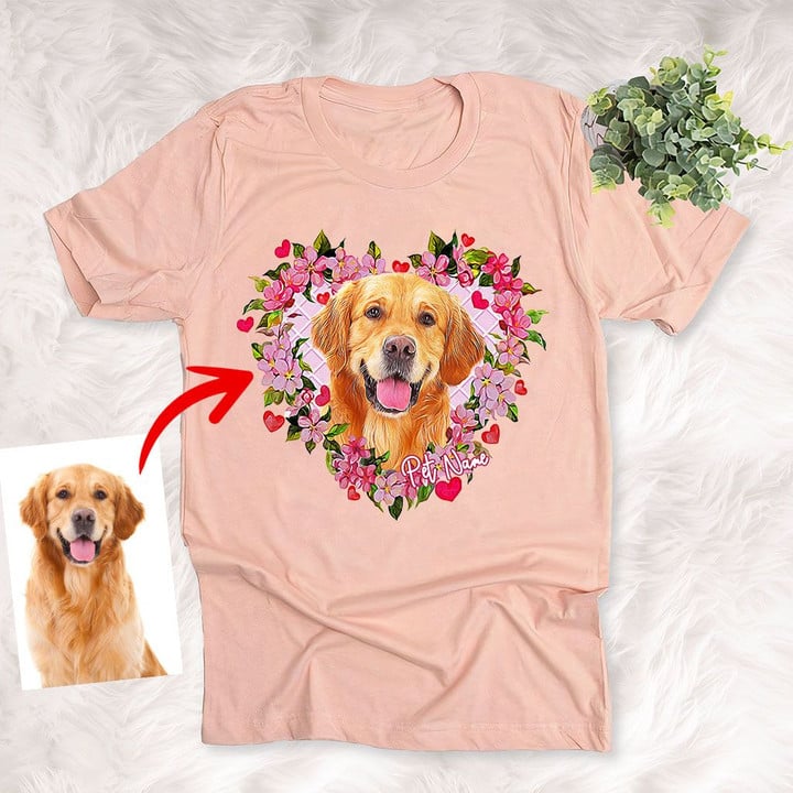 Customized Pet Flower Heart Illustration Unisex Adult T-shirt For Pet Owners