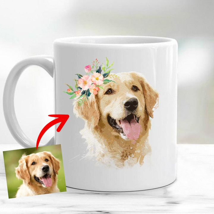 Personalized Dog Oil Painting Digital Women Mug 11oz Dog with Flower Crown for Dog Lover, Dog Mom, Gift for Dog Lover