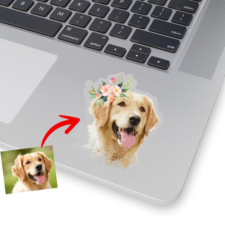 Personalized Dog Oil Painting Digital Women Stickers Dog with Flower Crown for Dog Lover, Dog Mom, Gift for Dog Lover