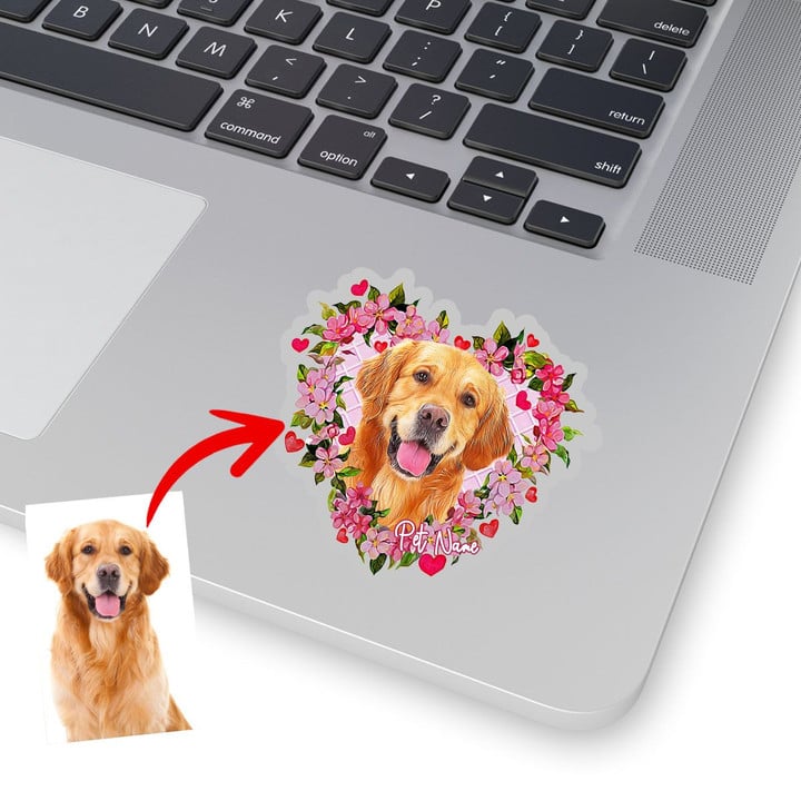Customized Pet Flower Heart Illustration Sticker For Pet Owners, Dog Lovers