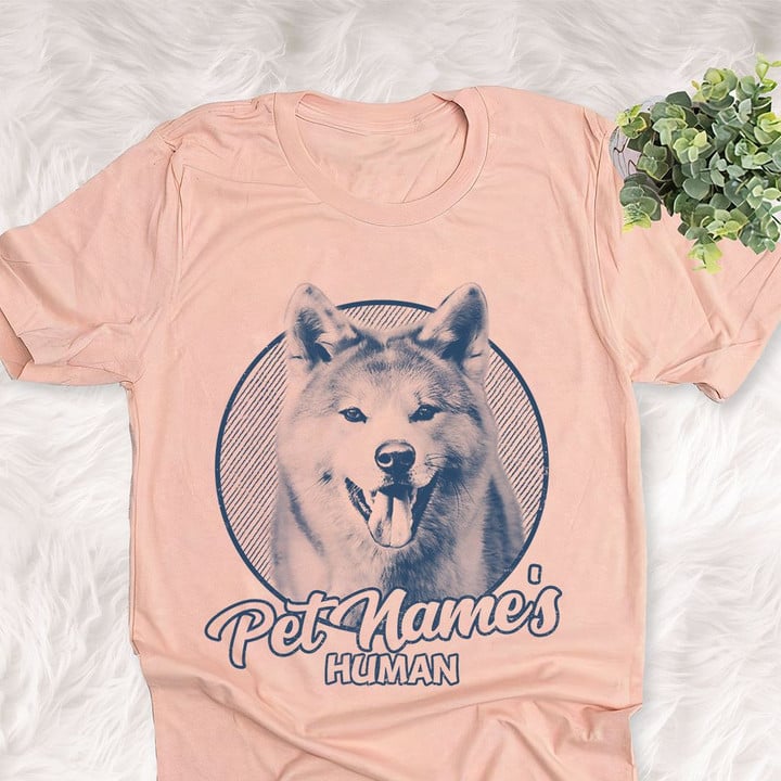 Personalized Akita Dog Shirts For Human Bella Canvas Unisex T-shirt For Dog Mom, Dog Dad Heather Peach