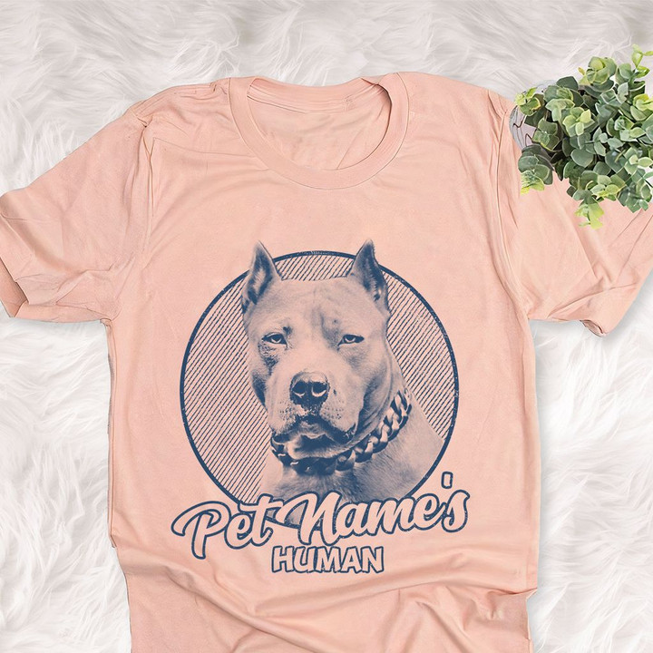 Personalized American Bully Dog Shirts For Human Bella Canvas Unisex T-shirt For Dog Mom, Dog Dad Heather Peach