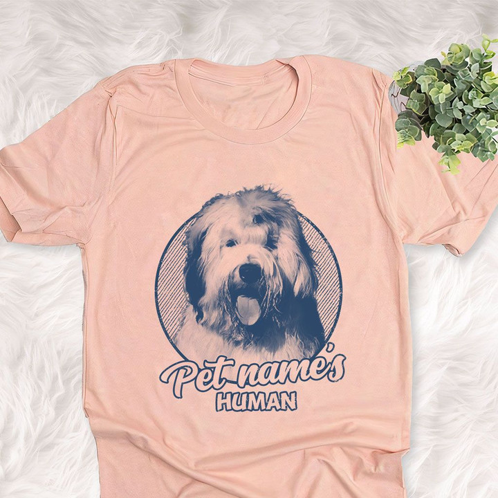 Personalized Old English Sheepdog Dog Shirts For Human Bella Canvas Unisex T-shirt Heather Peach