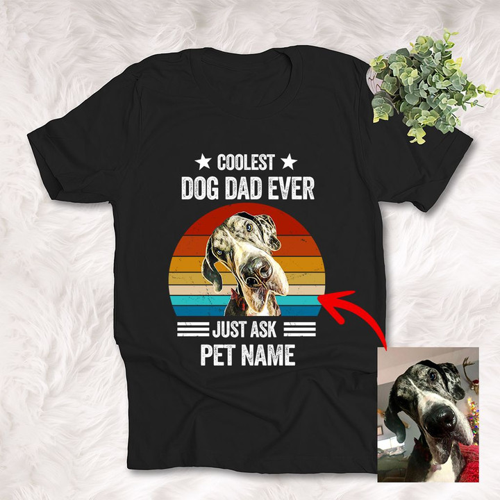 Personalized Coolest Dog Dad Ever Custom Dog Photo T-Shirt For Father