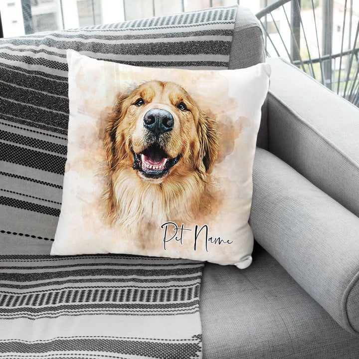 Personalized Dog Portrait Water Color Pillow Case For Pet Lover, Pet Parents