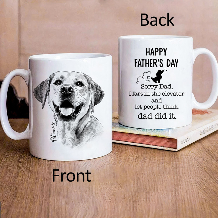 Funny Happy Father Day Hand Drawn Pet Portrait Personalized Mug Gift For Fur Dad, Dog Lover