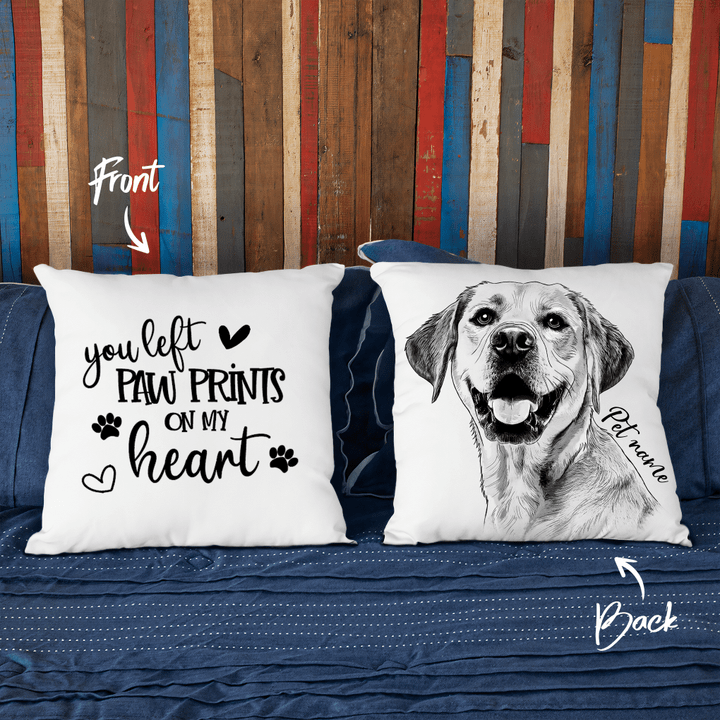 You Left Pawprints On My Heart Hand Drawn Portrait Dog Photo Pillow Case