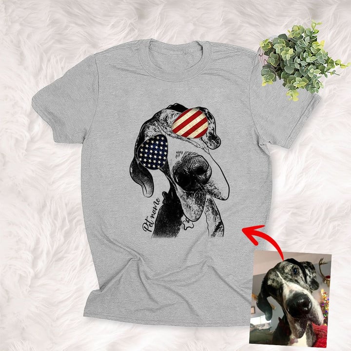 4th July Independence Day America Flag Glasses Customized Dog Portrait Shirts