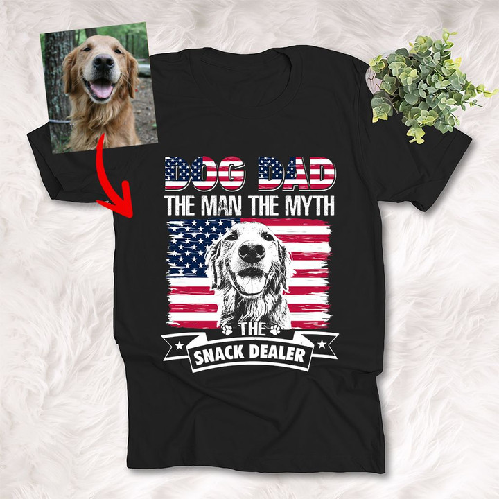 Dog Dad The Man, The Myth, The Snack Dealer Customized Dog Portrait T-Shirt Dog Owner Gift Dog Lover Shirt