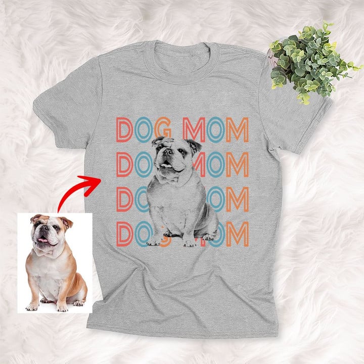 Dog Mom Hand Drawn Customized Dog Portrait T-Shirt Dog Mama Gift Dog Mom Shirt