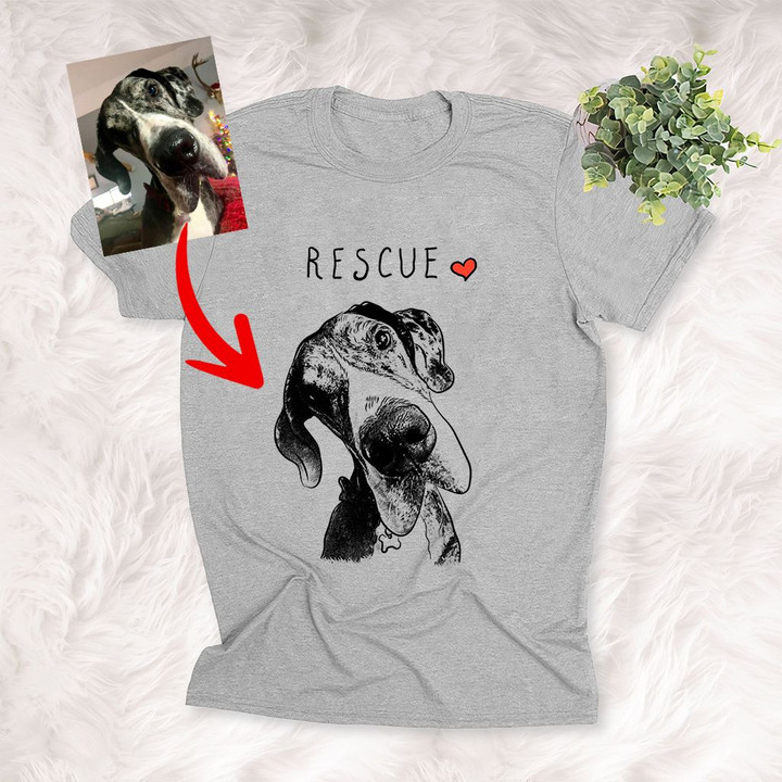 Rescue Customized Hand Drawn T-Shirt Dog Lover Dog Parents Shirt