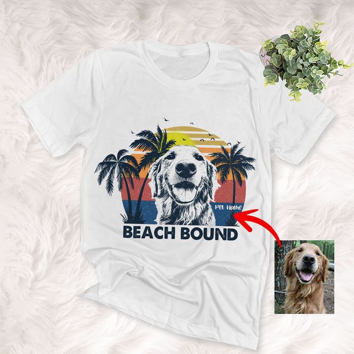 Beach Bound Vintage Sunset Custom Dog Sketch T-Shirt Dog Summer Lover Shirt