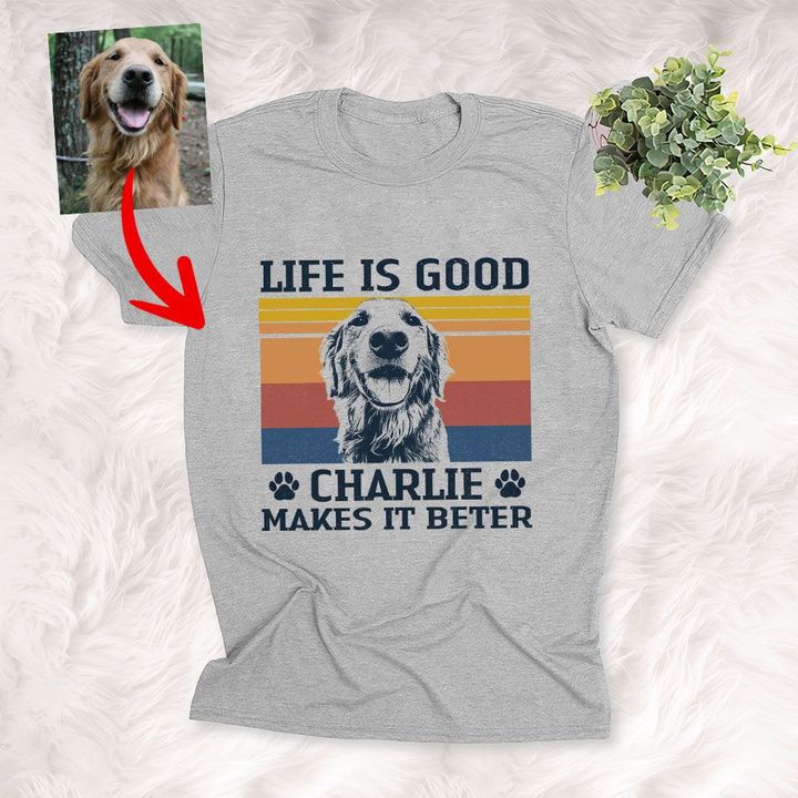 Customized Life Is Good Colorful Background Dog Sketch T-Shirt Gift For Dog Lovers, Pet Parents