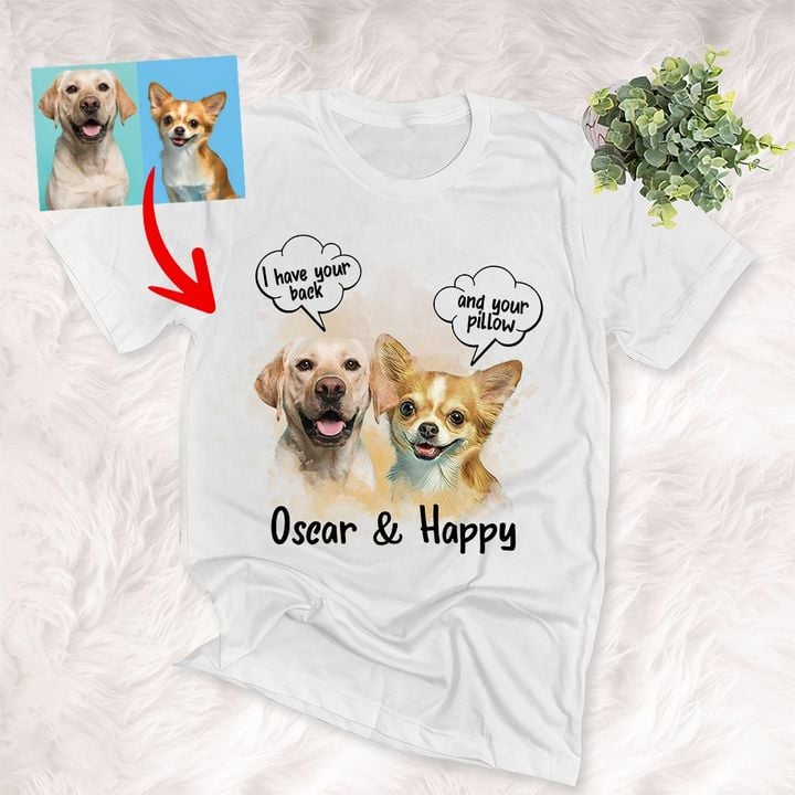 Custom 2 Dogs Watercolor Unisex T-shirt, Gift for Dog Lovers, Pet Lovers
