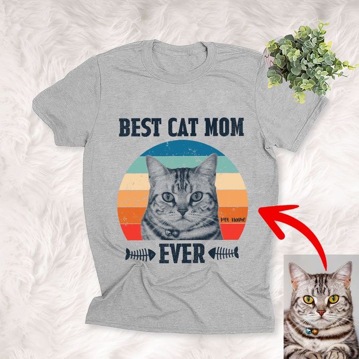 Personalized Best Cat Mom Ever Pet Portrait Photo T-shirt, Gift for Mom, Catlovers, Cat Mom