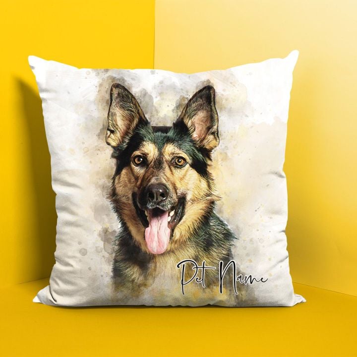 Personalized Dog Portrait Watercolor Effect Pillow Case For Dog Owners Anniversary Gift For Her, Birthday Gift For Pet Lovers