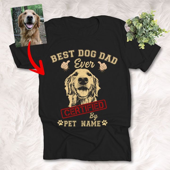 Best Dog Dad Ever Customized Dog Photo Sketch T-Shirt Dog Lover