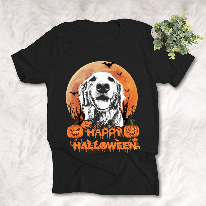 Happy Halloween Pet Customized Full Moon Sketch T-Shirt Gift For Halloween, Spooky Dog Lover
