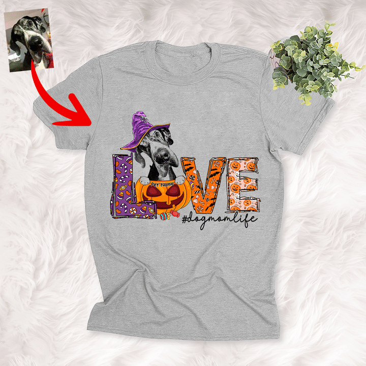 Dog Mom Life Pet with Pumpkin Customized Dog Sketch T-Shirt Gift For Halloween, Spooky Dog Lover