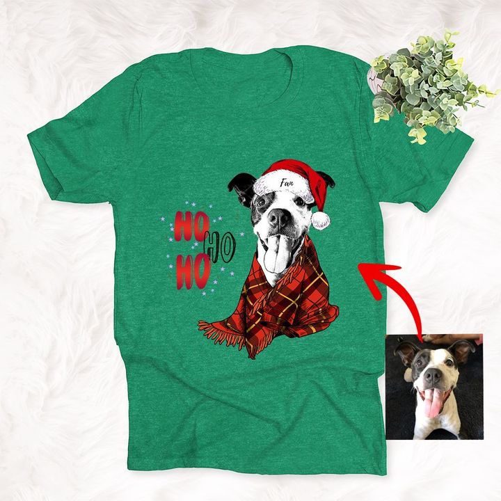 Ho Ho Ho Christmas Scraf Funny Dog Portrait T-Shirt Xmas Gift For Dog Owners