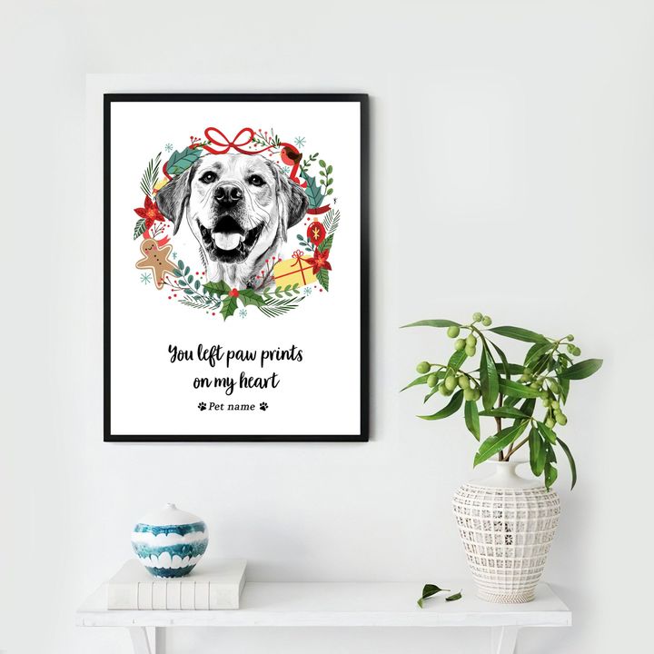 Personalized Pet Memorial Hand Drawn Portrait Christmas Wreath Poster Gift For Pet Owners Dog Lovers